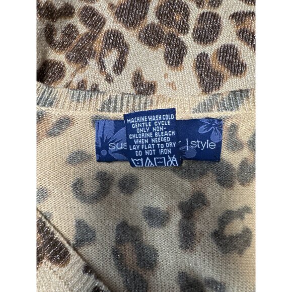 Susan Graver Metallic V-Neck Sweater Animal Print Size L - Picture 4 of 5